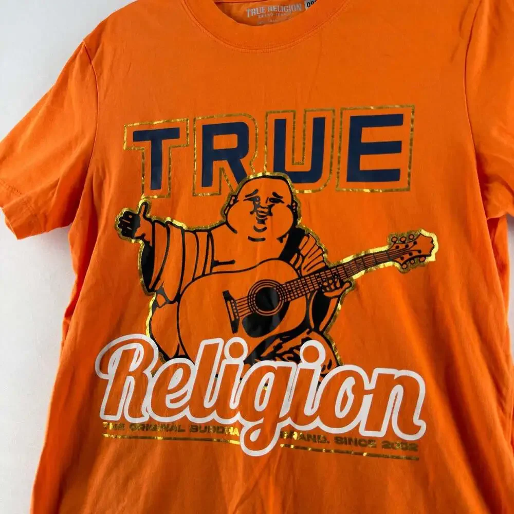 0928 True Religion Buddha Playing Guitar Graphic T-Shirt